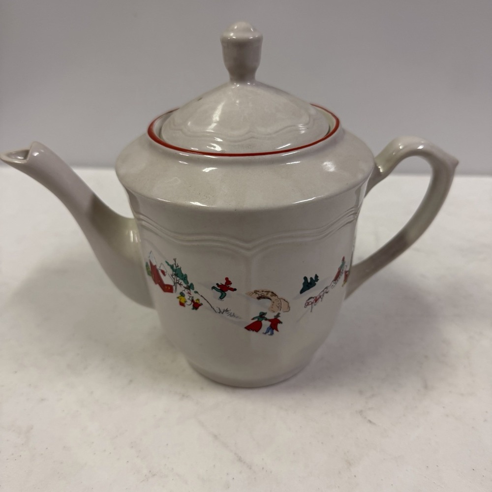 Farberware 391 White Christmas Teapot & Lid Katherine Babousky 95 Vintage Coffee